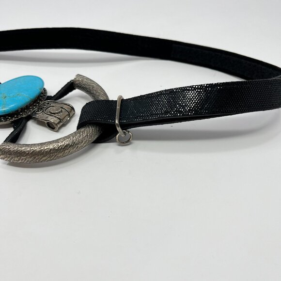 Adjustable Black, Silver & Turquoise Fashion Belt with Hook & Loop Western - Picture 5 of 9